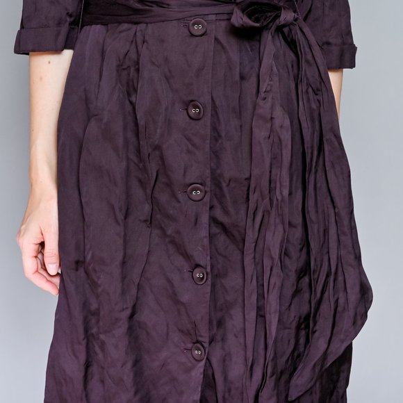 BROCK COLLECTION Eggplant Button-Front Tie-Belt Dress Sz 8 - Picture 3 of 7